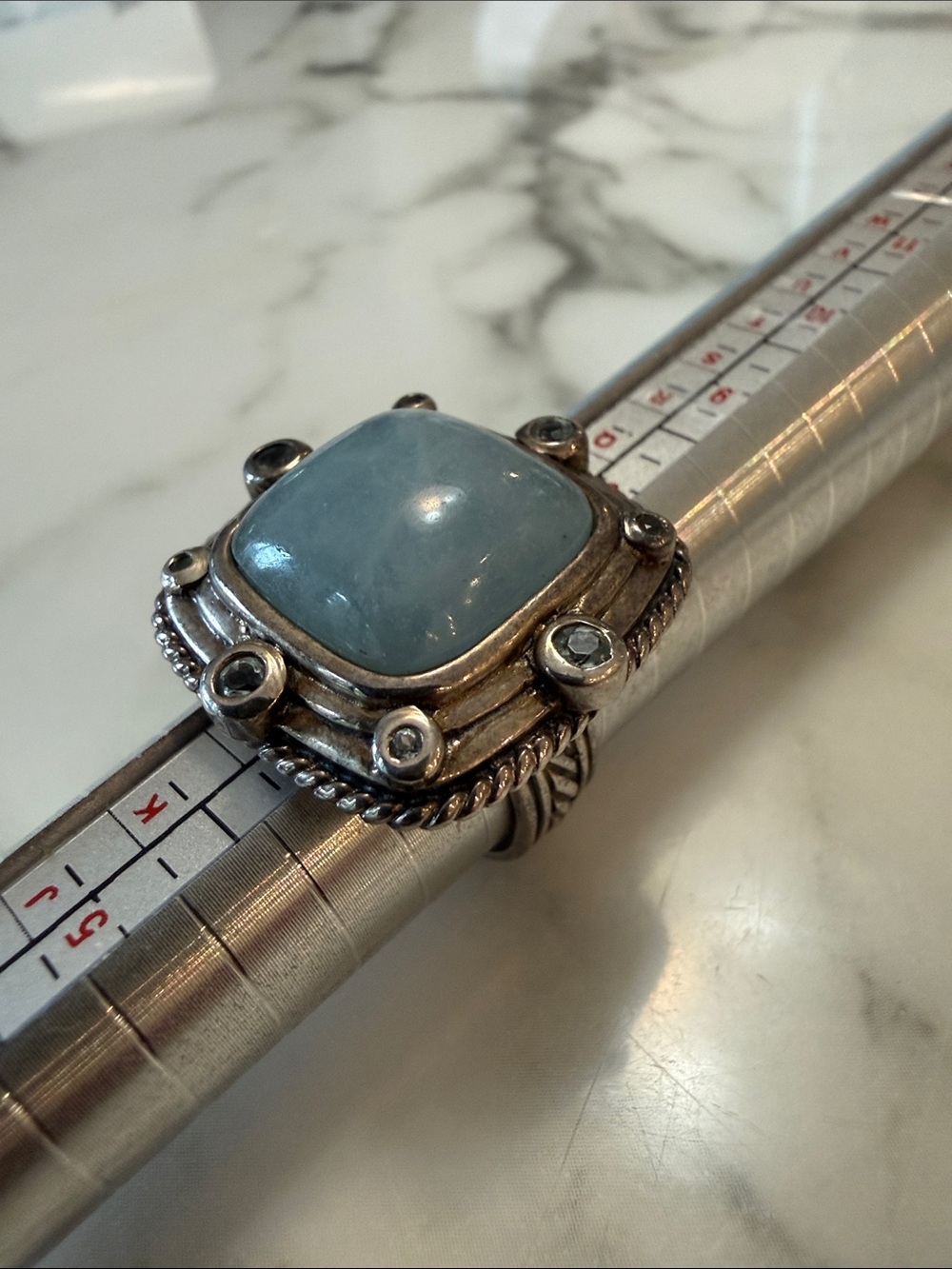 Vintage Silver ring with polished blue cabochon, size 7